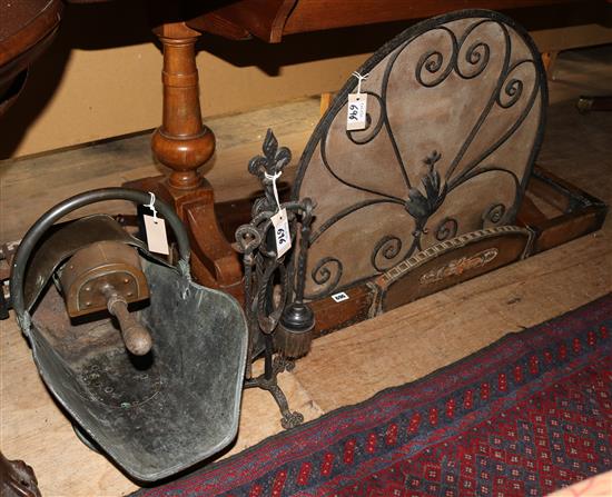 Qty of brass fire irons etc